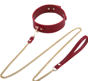 Coleira Guia Erótica Em Couro Vermelho BDSM Submissão Fetiche