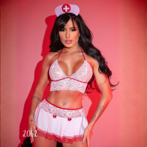 Fantasia de Enfermeira  M completa (acompanha tiara e calcinha fio)